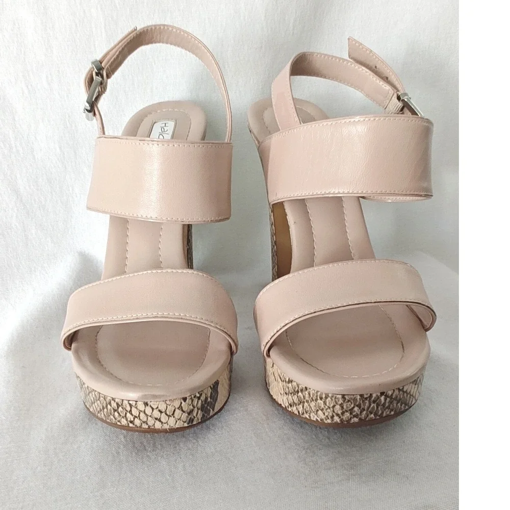 Halogen Platform Sandals Beige blush Snakeskin Embossed Block Heel platform 9